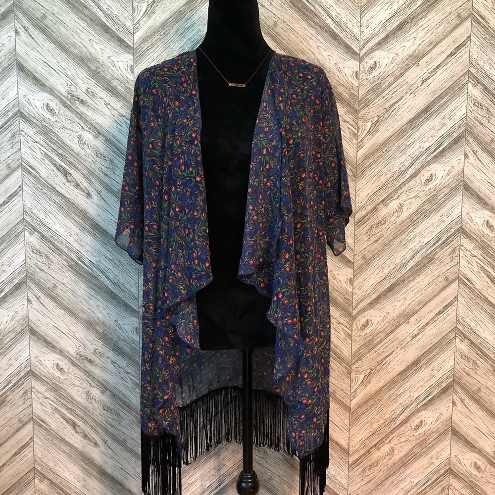 LULAROE Flowy Sheer Cardigan, Blue Floral, Small